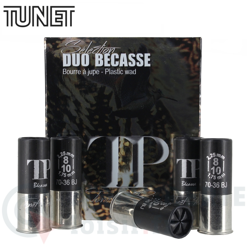 10 cartouches Tunet Duo Becasse 12/70 n&deg;8 et 10 36g 