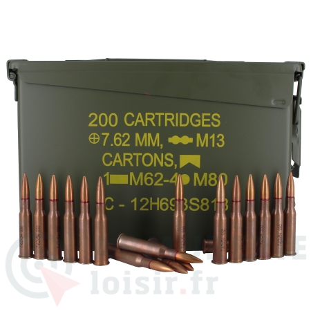 250 cartouches 7.62x54R avec caisse US M19A1