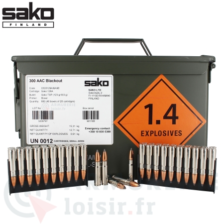 Cartouches Sako .300 AAC en caisse M2A1 par 800 .123Gr