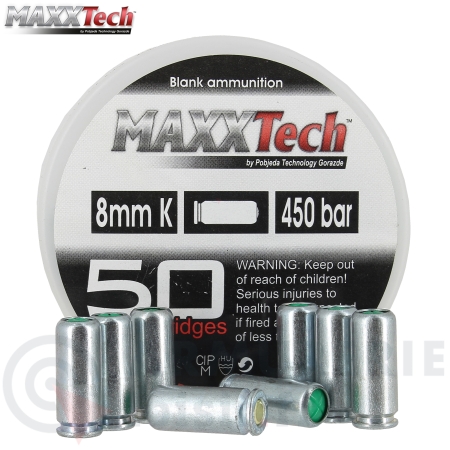50 balles &agrave; blanc MAXXTech 8 mm K (pistolet)