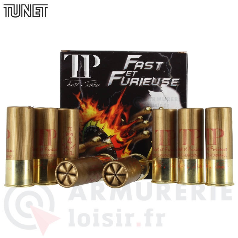 25 Cartouches Tunet Fast et Furieuse 12/70 n&deg;4 dor&eacute; 