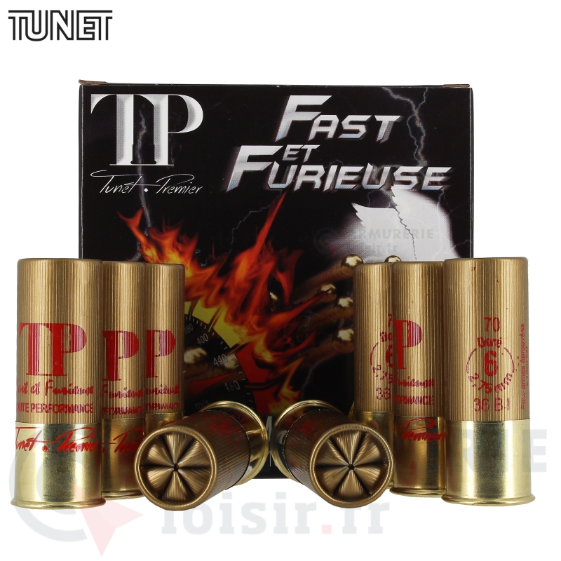 25 Cartouches Tunet Fast et Furieuse 12/70 n&deg;6 dor&eacute; 