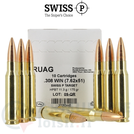 10 Cartouches Ruag Swiss P Target HBTP 308 Win 175 gr