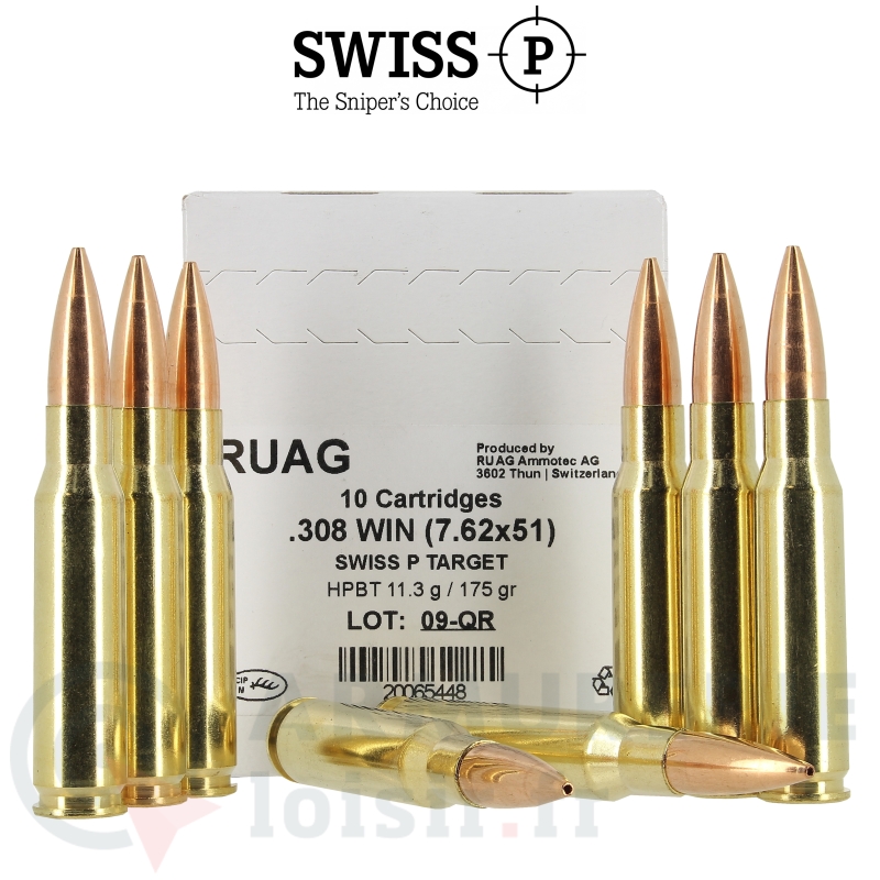 10 Cartouches Ruag Swiss P Target HBTP 308 Win 175 gr