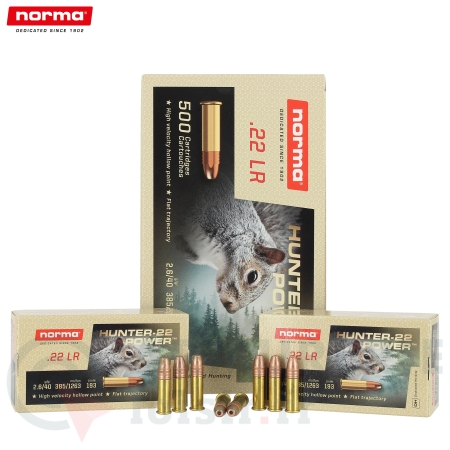 Boite de 500 Cartouches Norma Hunter-22 Power - 22LR...