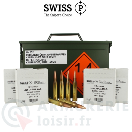 Boite de 200 cartouches Swiss-P 338 Lapua mag (250 gr)