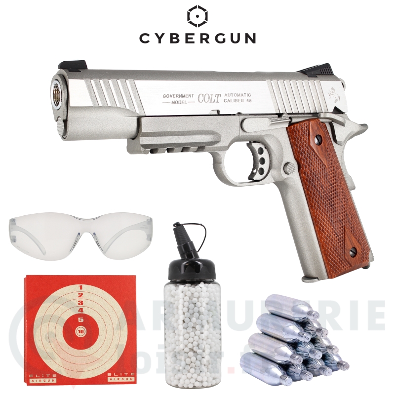 Pistola Softair Colt M1911 Rail Gun Tan – Full Metal Blowback CO2, 1 Joule, +18 Anni Con Valigetta