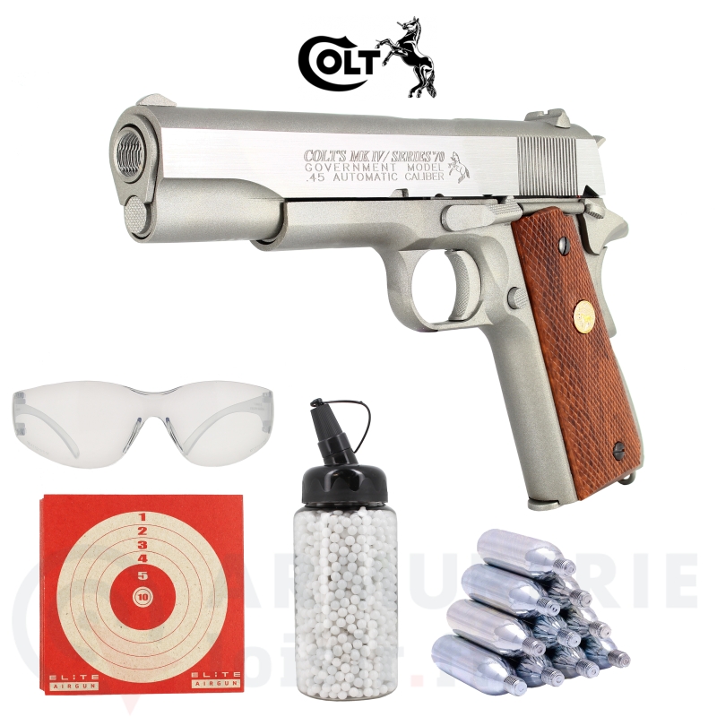 Pack pistolet Colt 1911 MK IV CO2 6 mm (1 joule)