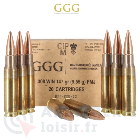 Boite de 20 cartouches GGG FMJ - 308 Win (147 gr)
