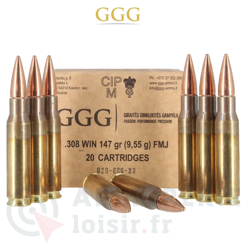 Boite de 20 cartouches GGG FMJ - 308 Win (147 gr)