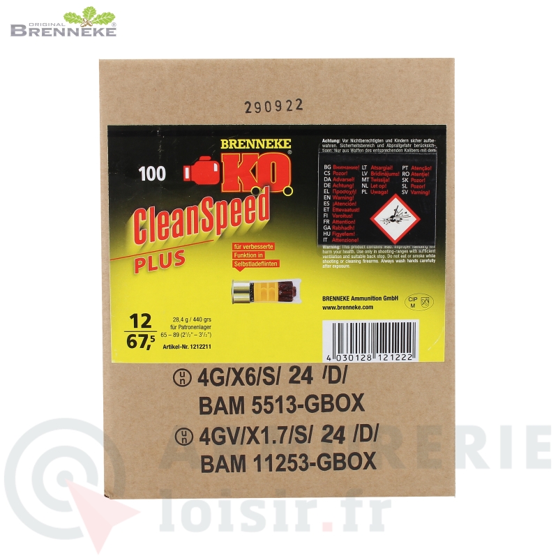 100 cartouches Brenneke Cleanspeed Plus - 12/67.5 (440 gr)