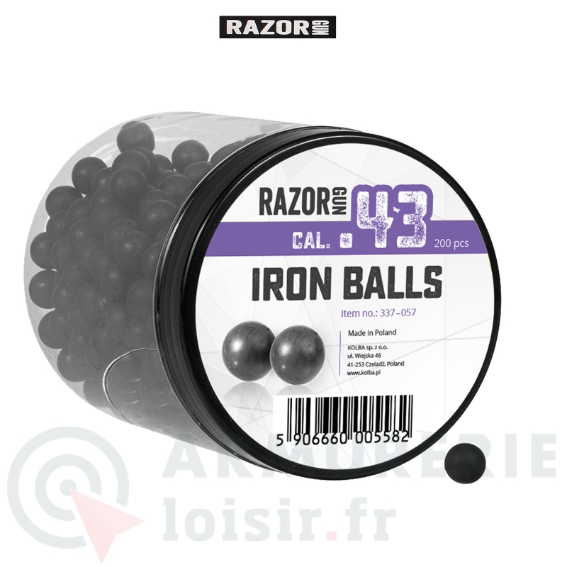 Boite de 200 Balles caoutchouc m&eacute;tal Razor Gun Iron Balls - .43