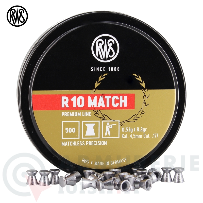 Boite de 500 plombs RWS R10 Match - 4,5mm (8,2 gr)
