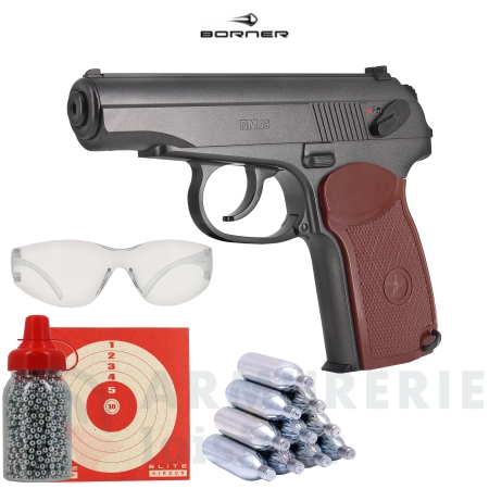 Pack Pistolet Borner PM49 CO2 - 4,5 mm BB'S (3...