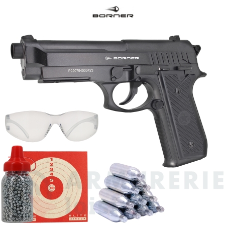 Pack Pistolet CO2 Borner 92M - 4,5 mm BB'S (3...