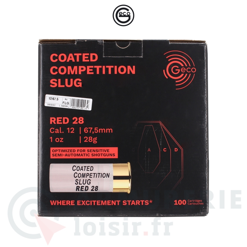 100 cartouches Geco Coated Competition Slug Red 28g - 12/67.5