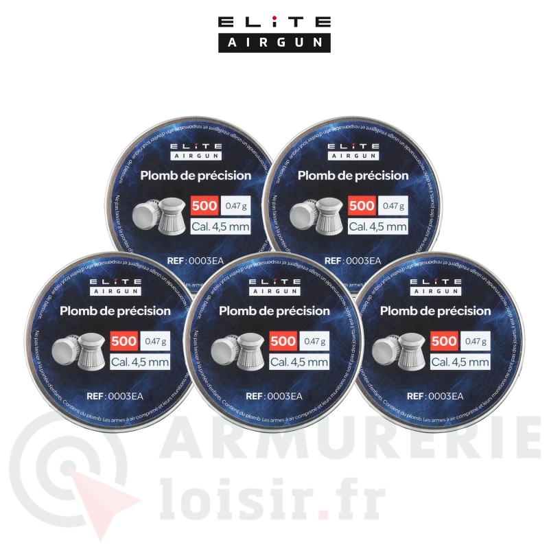 Lot de 5 boites de plombs plats Elite Airgun - 4.5mm