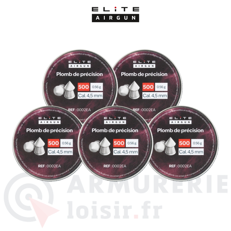 Lot 5 boites de plombs pointus Elite Airgun - 4.5mm