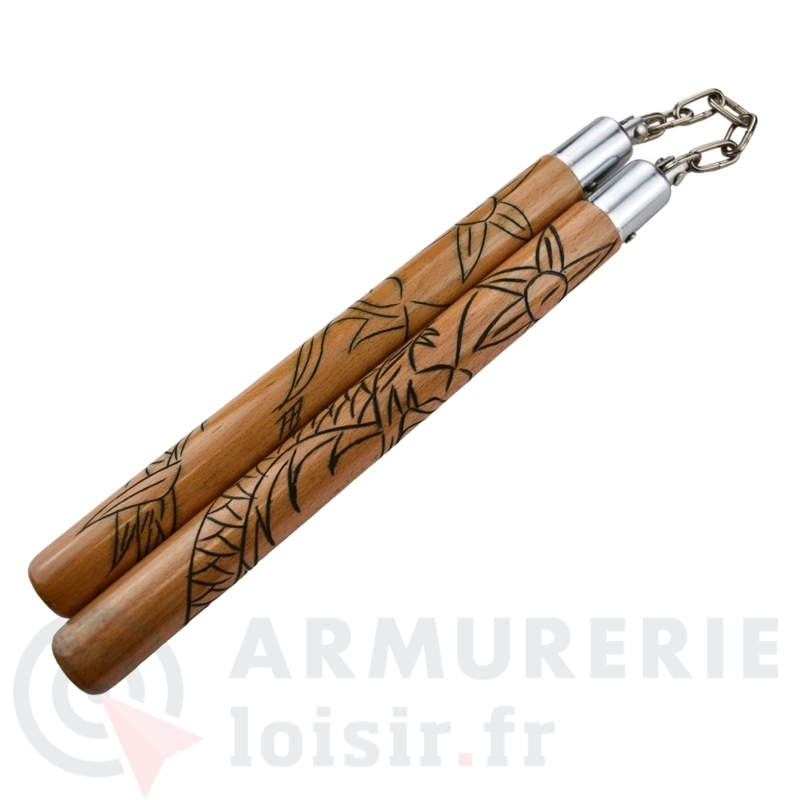 Nunchaku Bois NS14 Manche Grav&eacute;