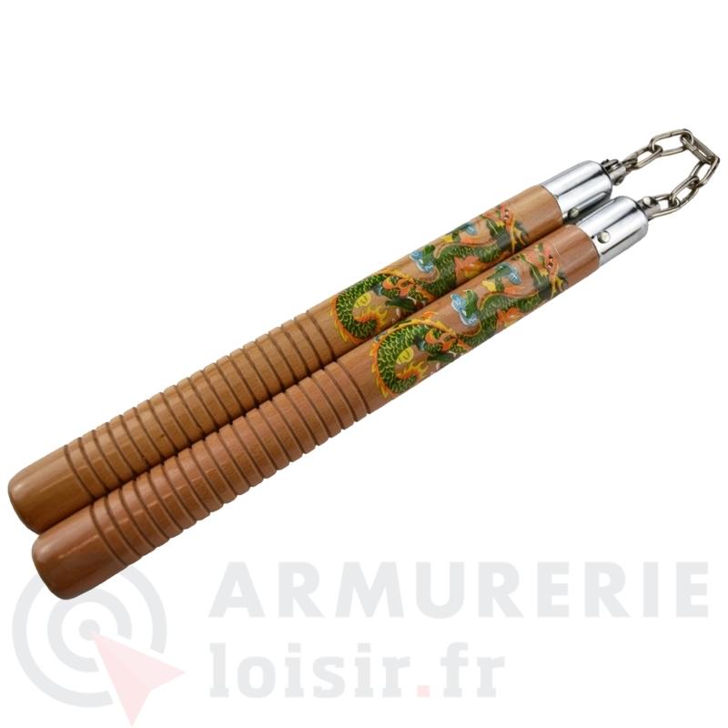 Nunchaku Bois Stri&eacute; NS18 S&eacute;rigraphie Dragon