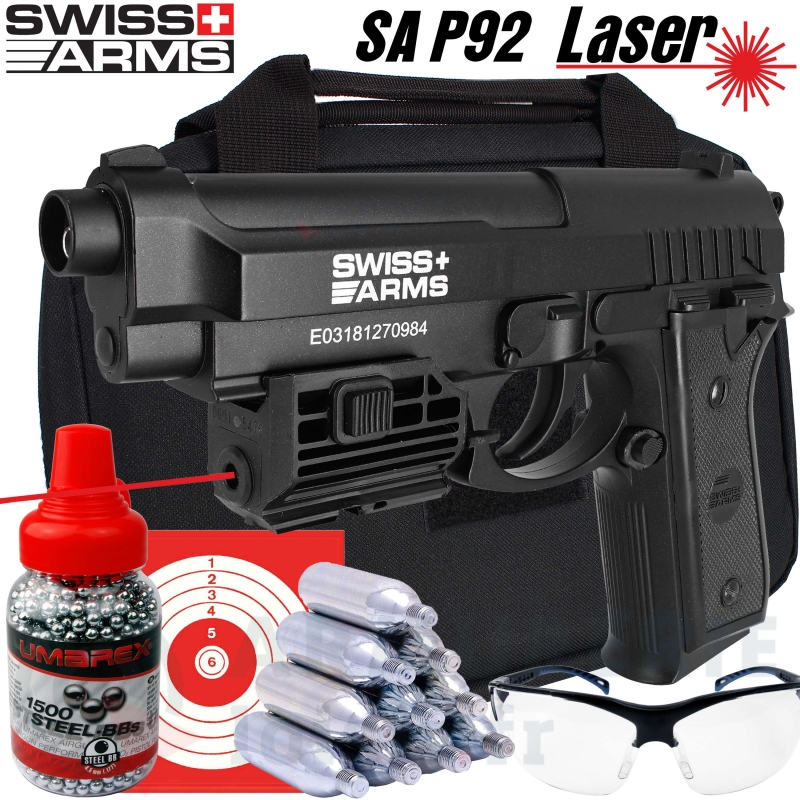 Pack SA Beretta 92 FS CO2 Full M&eacute;tal + Laser - 4.5 (2.11 Joules)