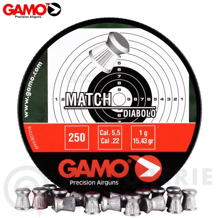 250 Plombs GAMO Match diabolos pl&acirc;ts 5.5mm 15.43gr