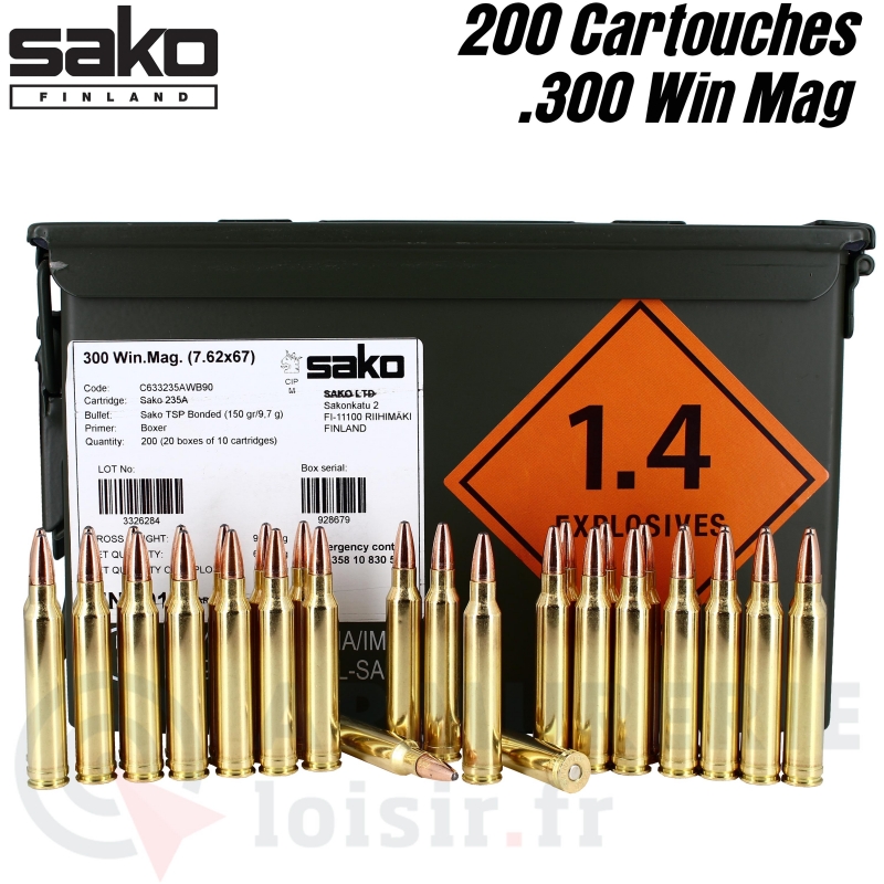 Cartouches Sako .300 Win Mag type militaire par 200 .150Gr