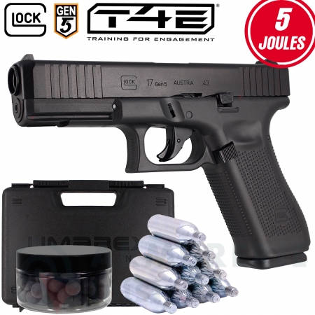 Pack Glock 17 Gen 5 T4E balles caoutchouc .43 (5...