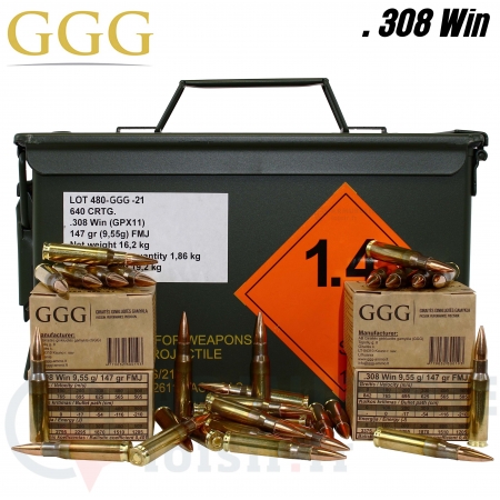 GGG Caisse 640 cartouches .308 Win 147gr (7,62x51)