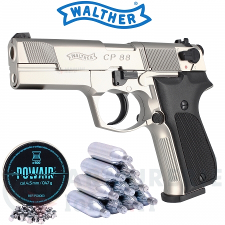 Pack Pistolet Walther CP88 CO2 chrome 4.5 mm 3.5 joules