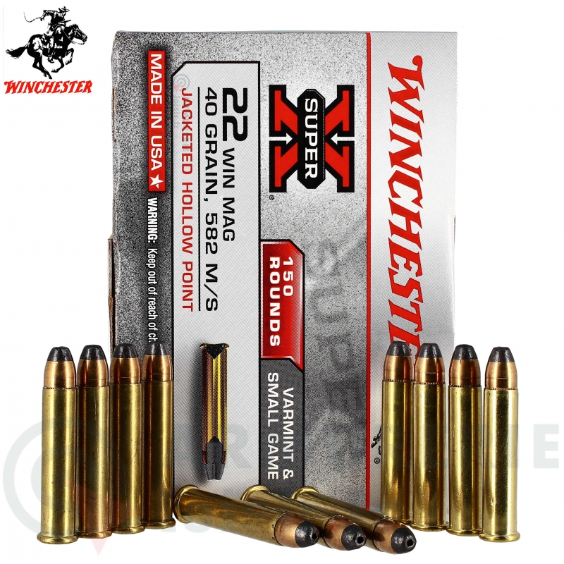 150 munitions Winchester Super-X JHP, calibre .22 Magnum .WMR