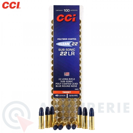  100 cartouches CCI  Clean 22LR Subsonic  40 gr 